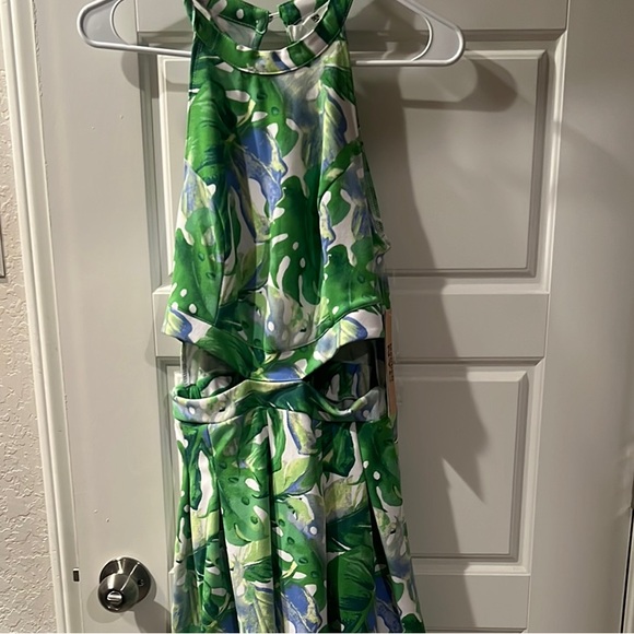 madden nyc Pants - Emerald Green Floral Halter Jumpsuit with Waist Tie